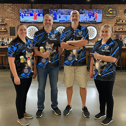Custom Funny Raccoon Dart Polo Shirt Blue Darts League Jersey Dartboard Shirt for Women DHT56
