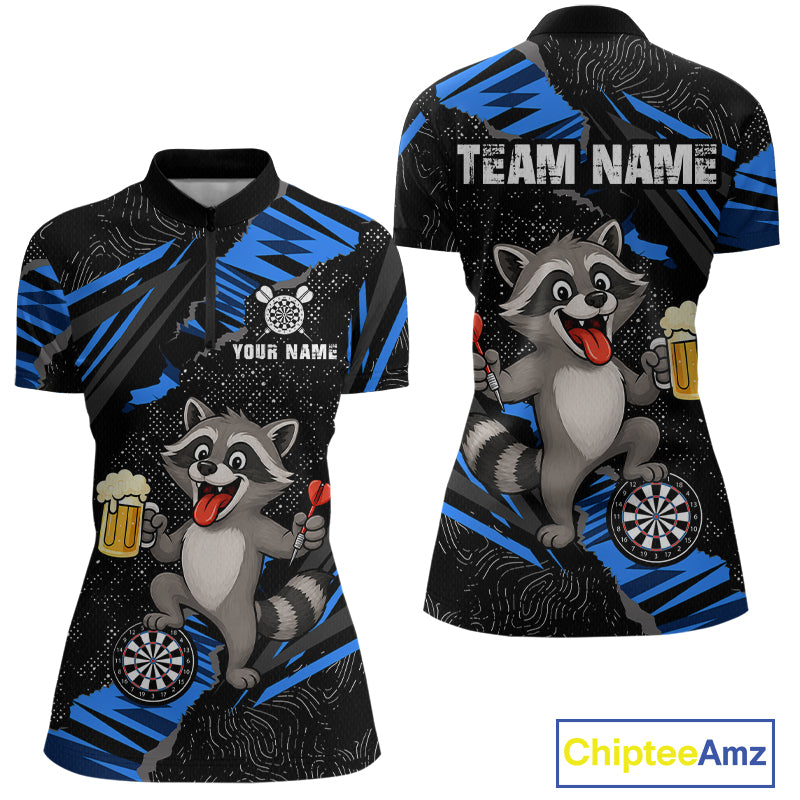 Custom Blue Funny Cat Dart Shirt for Women Darts League Jersey Dartboard Shirt DHT57