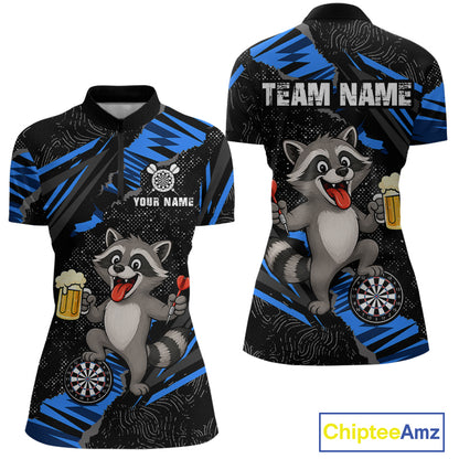 Custom Blue Funny Cat Dart Shirt for Women Darts League Jersey Dartboard Shirt DHT57