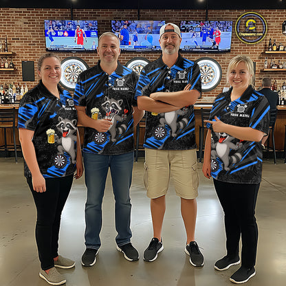 Custom Blue Funny Cat Dart Shirt for Women Darts League Jersey Dartboard Shirt DHT57