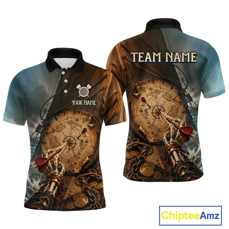 Custom Vintage Treasure Map Dart Shirt Skeleton Pirate Dart Team Jersey for Men Polo & Quarter-Zip DHT61