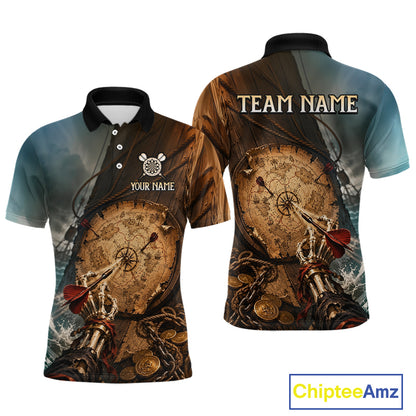 Custom Vintage Treasure Map Dart Shirt Skeleton Pirate Dart Team Jersey for Men Polo & Quarter-Zip DHT61