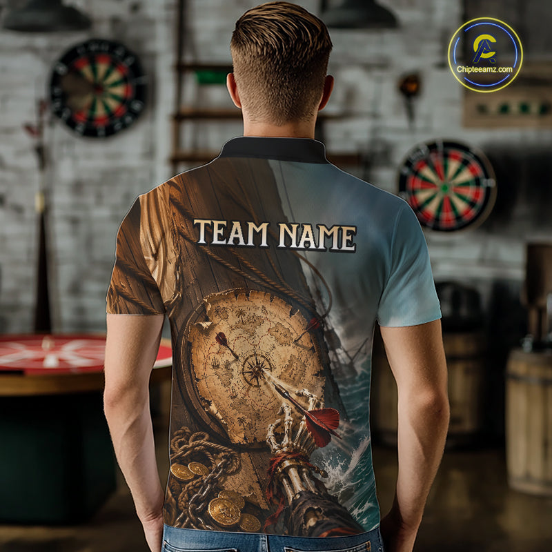 Custom Vintage Treasure Map Dart Shirt Skeleton Pirate Dart Team Jersey for Men Polo & Quarter-Zip DHT61