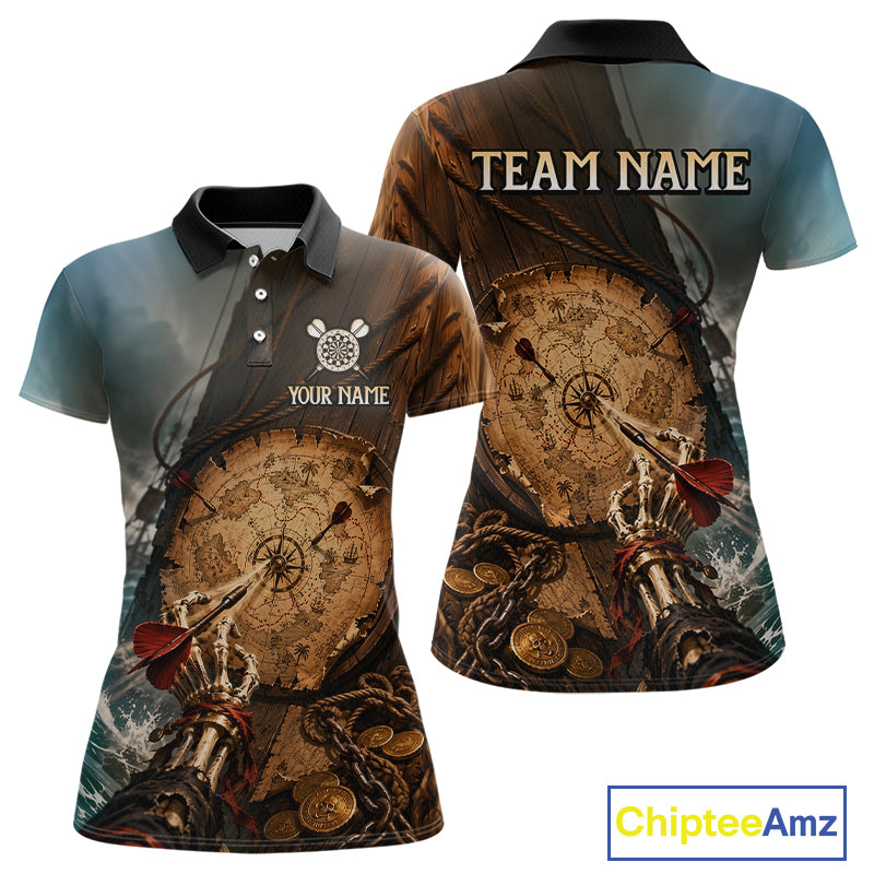 Custom Vintage Treasure Map Dart Shirt Skeleton Pirate Dart Team Jersey for Women Polo & Quarter-Zip DHT61