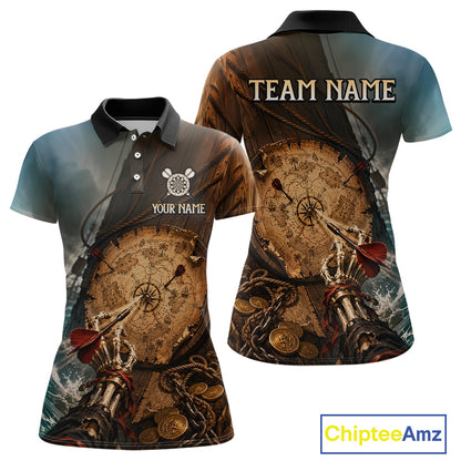 Custom Vintage Treasure Map Dart Shirt Skeleton Pirate Dart Team Jersey for Women Polo & Quarter-Zip DHT61