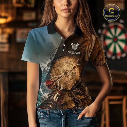 Custom Vintage Treasure Map Dart Shirt Skeleton Pirate Dart Team Jersey for Women Polo & Quarter-Zip DHT61