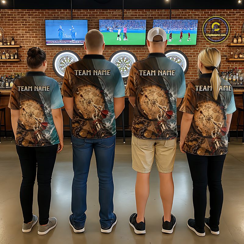 Custom Vintage Treasure Map Dart Shirt Skeleton Pirate Dart Team Jersey for Women Polo & Quarter-Zip DHT61