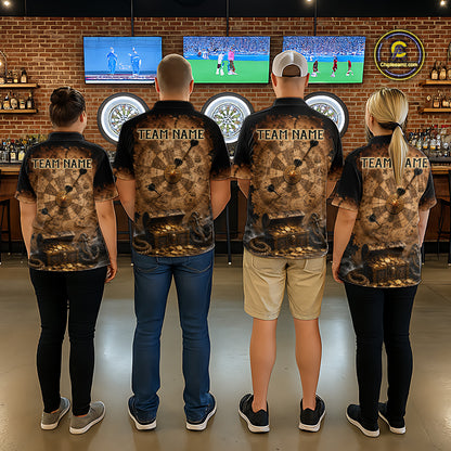 Custom Vintage Treasure Map & Chest Dart Shirt Skeleton Pirate Dart Team Jersey for Men Polo & 1/4-Zip DHT62