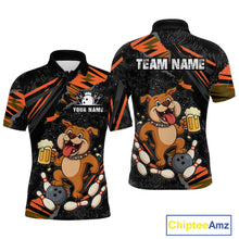 Load image into Gallery viewer, Custom Orange Funny Bulldog &amp; Beer Bowling Shirt Men Bowling Team Jersey League Polo &amp; 1/4 Zip QZT812