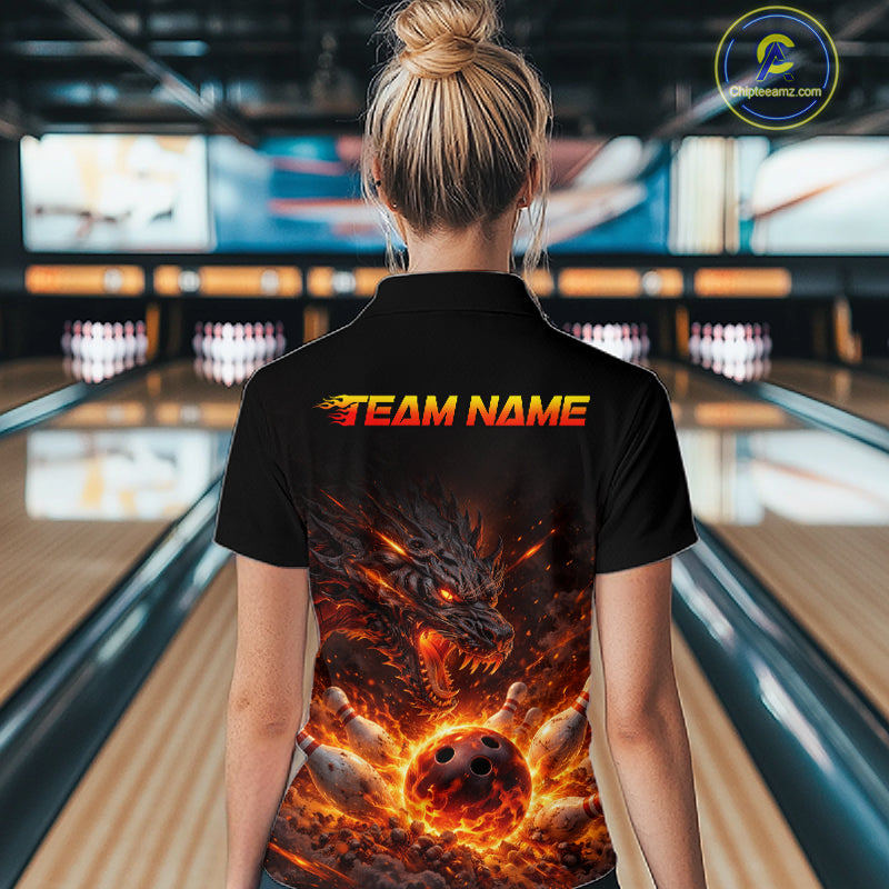 Custom Flame Dragon Bowling Shirt for Women Bowling Jersey Polo & Quarter-Zip Bowling Outfit QZT996