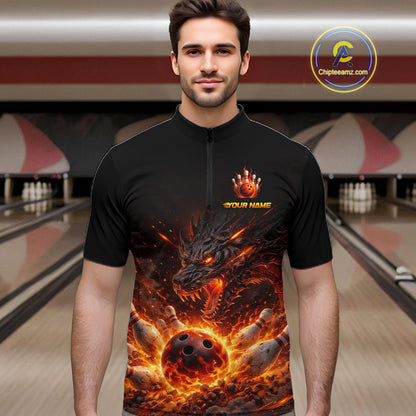 Custom Flame Dragon Bowling Shirt for Men Bowling Jersey Polo & Quarter-Zip Bowling Outfit QZT996