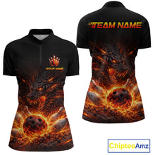 Load image into Gallery viewer, Custom Flame Dragon Bowling Shirt for Women Bowling Jersey Polo &amp; Quarter-Zip Bowling Outfit QZT996