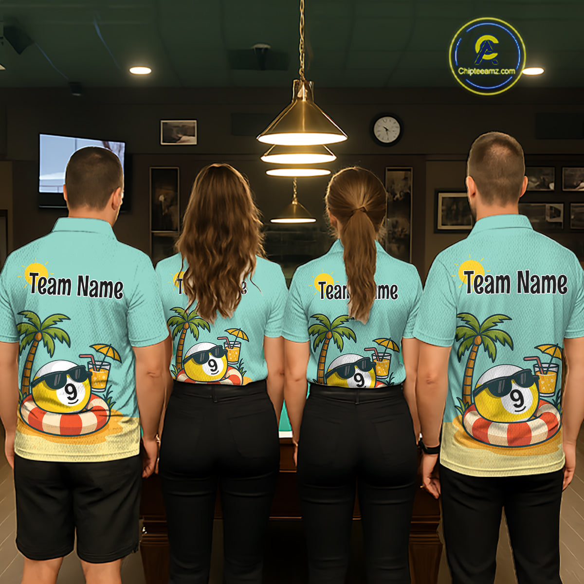 Custom Funny 9 Ball Billiard Shirts for Men Summer Billiard Jersey Polo & 1/4 Zip Pool Shirt BHT25