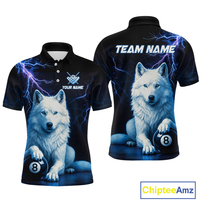 Custom Wolf 8 Ball Billiard Shirts for Men Billiard Jersey Polo & 1/4 Zip Pool Shirt BHT26