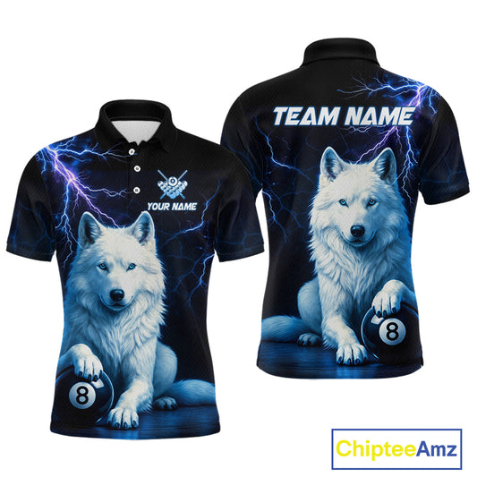 Custom Wolf 8 Ball Billiard Shirts for Men Billiard Jersey Polo & 1/4 Zip Pool Shirt BHT26