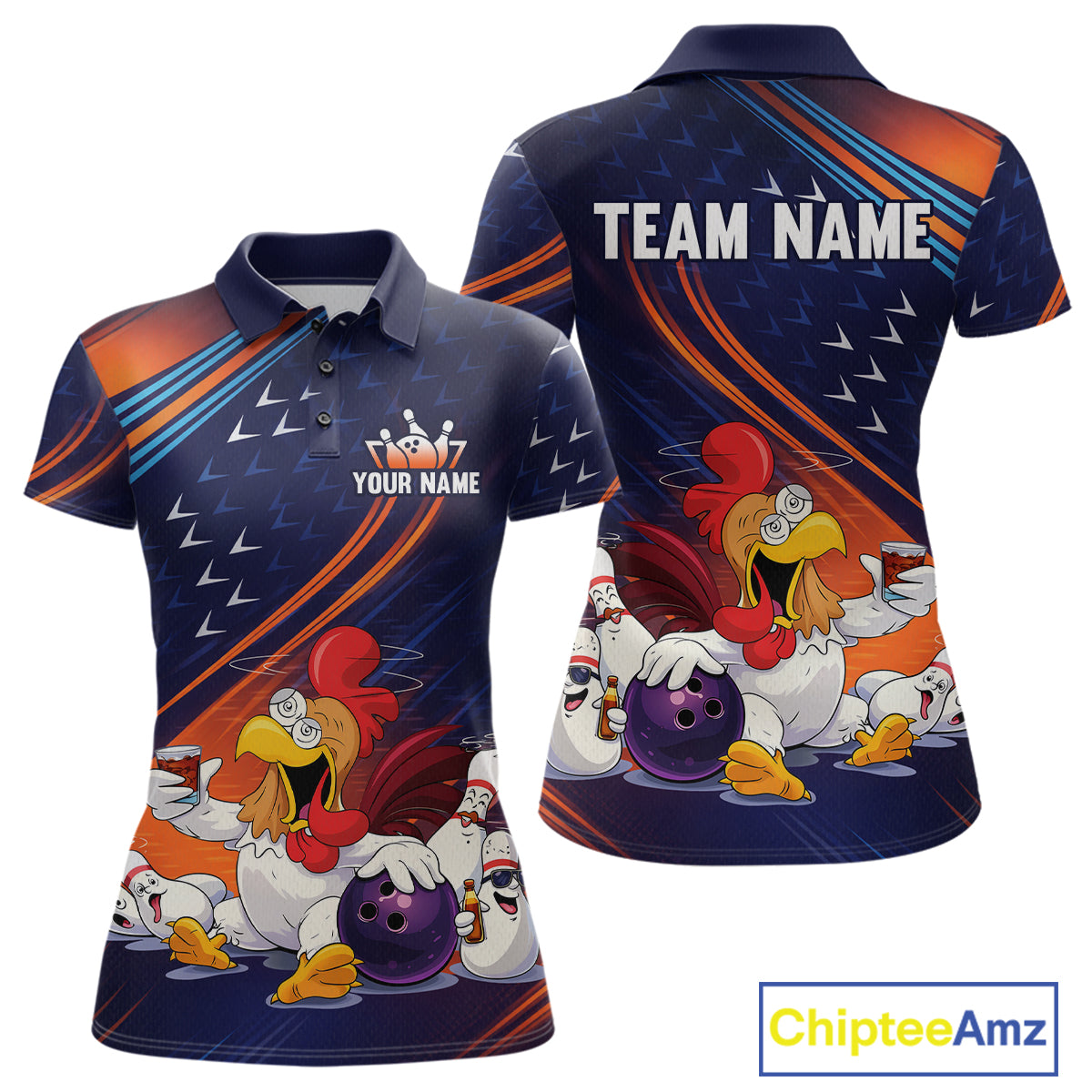 Funny Chicken Polo Bowling Shirt for Women Custom Bowling Jersey 1/4 Zip Bowling Outfit QZT826