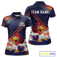 Load image into Gallery viewer, Funny Chicken Polo Bowling Shirt for Women Custom Bowling Jersey 1/4 Zip Bowling Outfit QZT826