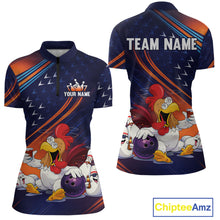 Load image into Gallery viewer, Funny Chicken Polo Bowling Shirt for Women Custom Bowling Jersey 1/4 Zip Bowling Outfit QZT826