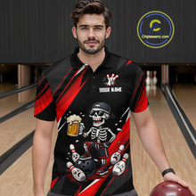 Load image into Gallery viewer, Funny Skeleton &amp; Beer Bowling Shirt Custom Red Bowling Jersey Polo &amp; 1/4 Zip Outfit for Men QZT830