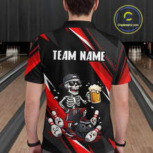 Load image into Gallery viewer, Funny Skeleton &amp; Beer Bowling Shirt Custom Red Bowling Jersey Polo &amp; 1/4 Zip Outfit for Men QZT830