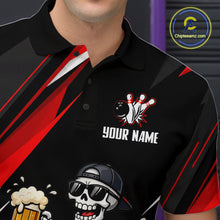 Load image into Gallery viewer, Funny Skeleton &amp; Beer Bowling Shirt Custom Red Bowling Jersey Polo &amp; 1/4 Zip Outfit for Men QZT830