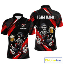 Load image into Gallery viewer, Funny Skeleton &amp; Beer Bowling Shirt Custom Red Bowling Jersey Polo &amp; 1/4 Zip Outfit for Men QZT830
