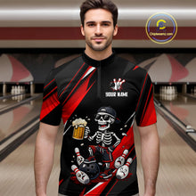 Load image into Gallery viewer, Funny Skeleton &amp; Beer Bowling Shirt Custom Red Bowling Jersey Polo &amp; 1/4 Zip Outfit for Men QZT830