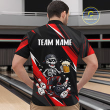 Load image into Gallery viewer, Funny Skeleton &amp; Beer Bowling Shirt Custom Red Bowling Jersey Polo &amp; 1/4 Zip Outfit for Men QZT830