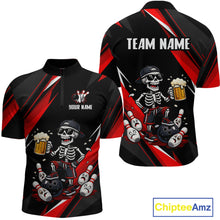 Load image into Gallery viewer, Funny Skeleton &amp; Beer Bowling Shirt Custom Red Bowling Jersey Polo &amp; 1/4 Zip Outfit for Men QZT830