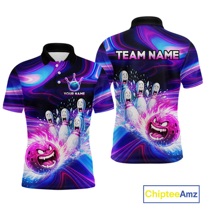Custom Purple Blue Crazy Bowling Shirt for Men Polo & 1/4-Zip Bowling League Outfit QZT831