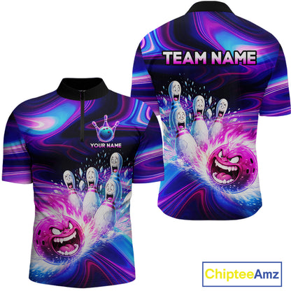 Custom Purple Blue Crazy Bowling Shirt for Men Polo & 1/4-Zip Bowling League Outfit QZT831