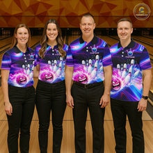 Load image into Gallery viewer, Custom Purple Blue Crazy Bowling Shirt for Women Polo &amp; 1/4-Zip Bowling League Outfit QZT831
