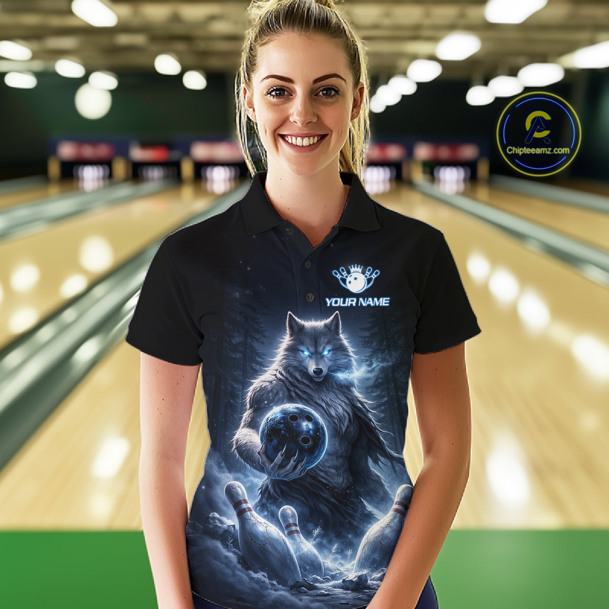 Custom Wolf Bowling Team Shirt for Women Bowling League Jersey Polo & Quarter-Zip Bowling Shirt QZT880