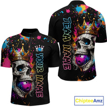 Load image into Gallery viewer, Black shirt with colorful skull design and 'Team Name' text on a white background