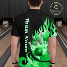 Load image into Gallery viewer, Green Flame Bowling Team Shirt for Men Bowling League Jersey Polo &amp; 1/4 Zip Bowling Outfit QZT782