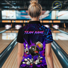Load image into Gallery viewer, Person wearing a colorful bowling shirt with 'TEAM NAME' text in a bowling alley.