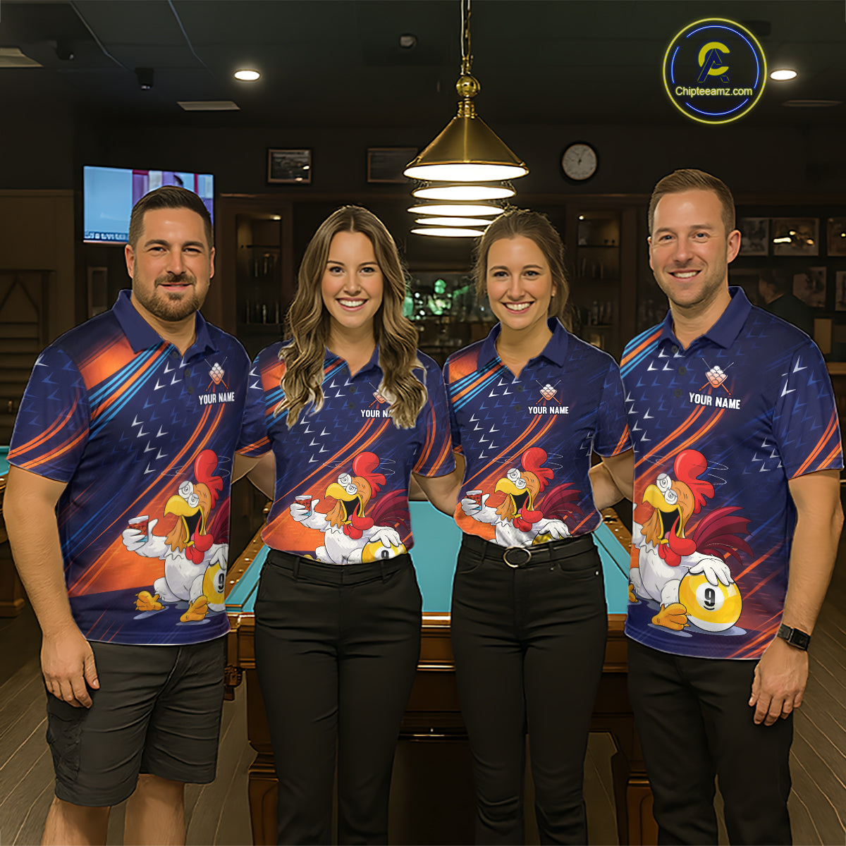 Funny Chicken Billiard Shirts for Men Custom 9 Ball Billiard Jersey Pool Shirt BHT12