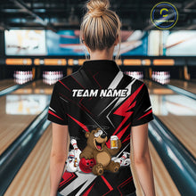 Load image into Gallery viewer, Person wearing a bowling shirt with a bear design and 'TEAM NAME' text in a bowling alley.