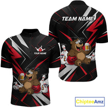 Load image into Gallery viewer, Black sports jersey with cartoon bear design and customizable text on a white background