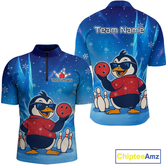 Funny Christmas Penguin Bowling Shirt for Men Custom Bowling Team Jersey Bowling Unisex QZT796
