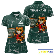 Load image into Gallery viewer, Funny Cat Bowling Math Shirt Personalized Polo &amp; 1/4 Zip Shirt Bowling Team Jersey for Women QZT926