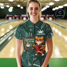 Load image into Gallery viewer, Funny Cat Bowling Math Shirt Personalized Polo &amp; 1/4 Zip Shirt Bowling Team Jersey for Women QZT926