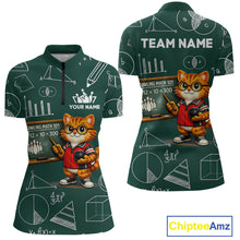 Load image into Gallery viewer, Funny Cat Bowling Math Shirt Personalized Polo &amp; 1/4 Zip Shirt Bowling Team Jersey for Women QZT926