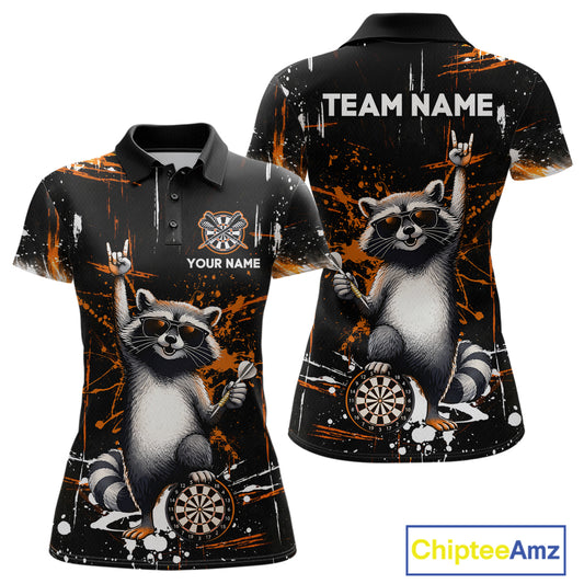 Custom Orange Funny Raccoon Dart Team Shirt for Women Dart Jersey Polo & /4-Zip Dartboard Shirt Outfit DHT29