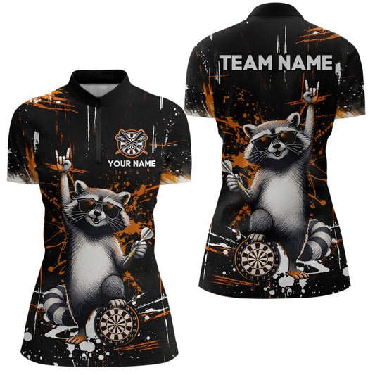 Custom Orange Funny Raccoon Dart Team Shirt for Women Dart Jersey Polo & /4-Zip Dartboard Shirt Outfit DHT29