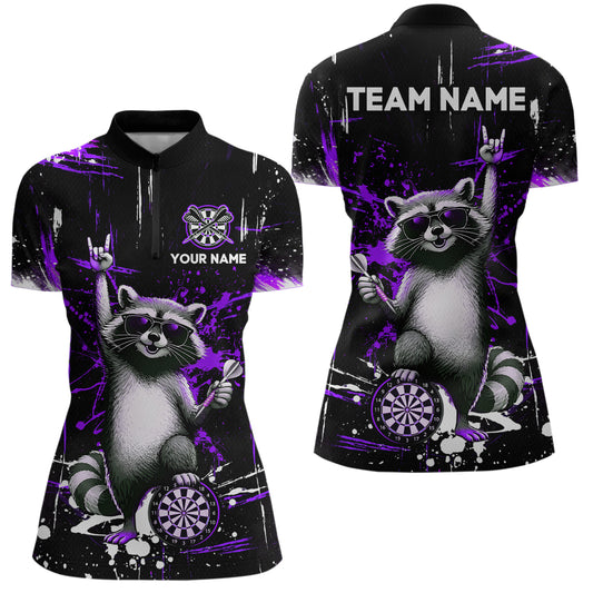 Custom Purple Funny Raccoon Dart Team Shirt for Women Dart Jersey Polo & /4-Zip Dartboard Shirt Outfit DHT29