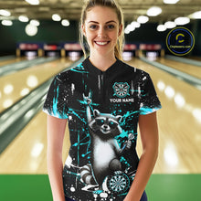 Load image into Gallery viewer, Custom Turquoise Funny Raccoon Dart Team Shirt for Women Dart Jersey Polo &amp; /4-Zip Dartboard Shirt Outfit DHT29