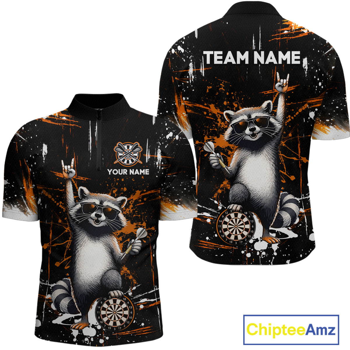 Custom Orange Funny Raccoon Dart Team Shirt for Men Dart Jersey Polo & /4-Zip Dartboard Shirt Outfit DHT29