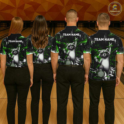 Custom Green Funny Raccoon Dart Team Shirt for Women Dart Jersey Polo & /4-Zip Dartboard Shirt Outfit DHT29