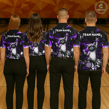 Custom Purple Funny Raccoon Dart Team Shirt for Women Dart Jersey Polo & /4-Zip Dartboard Shirt Outfit DHT29